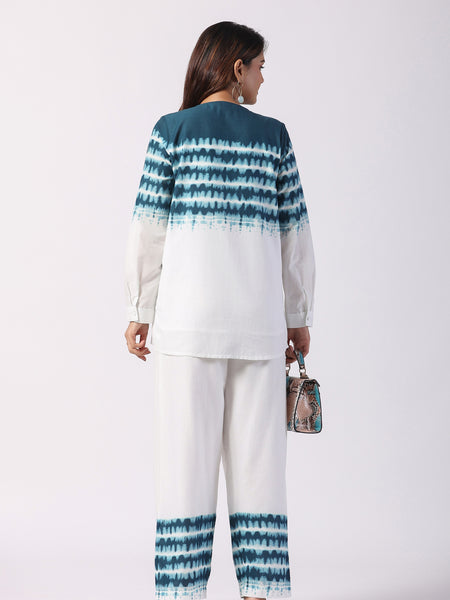White or Blue Tie And Dye Co-Ord Set