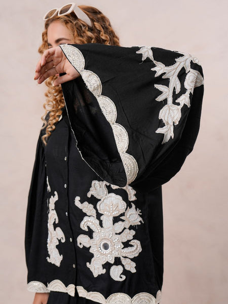 Women’s Black Viscose Embroidered Co-ord Set