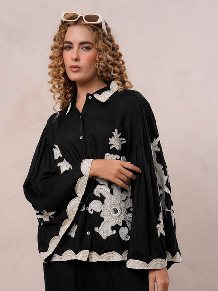 Women’s Black Viscose Embroidered Co-ord Set