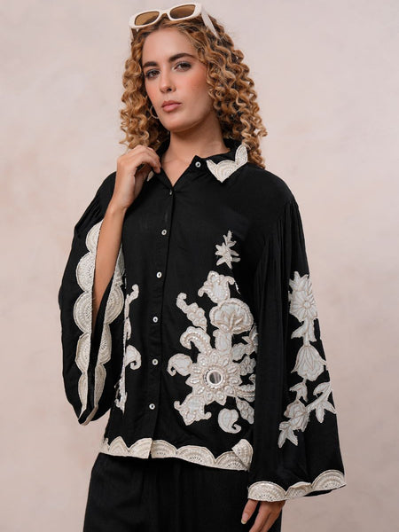 Women’s Black Viscose Embroidered Co-ord Set