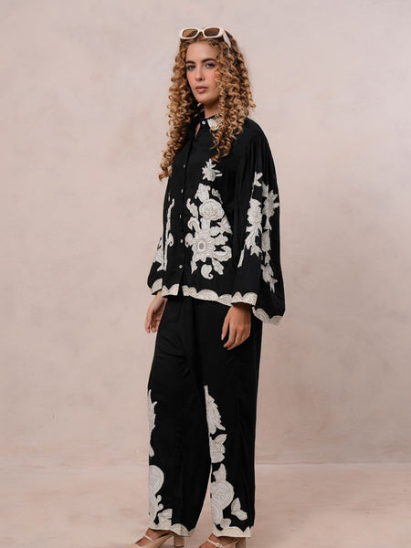 Women’s Black Viscose Embroidered Co-ord Set