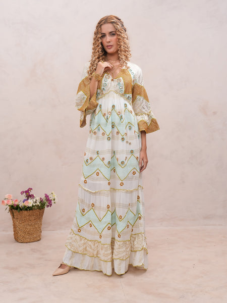 Women’s Cream Viscose Embroidered Maxi Dress