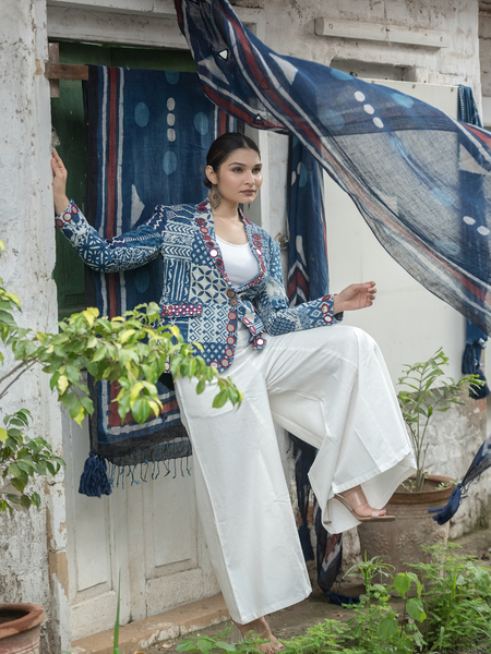 Ethereal Indigo Mirror Work Statement Blazer