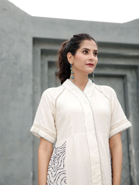 Cotton Linen Off-white Midi Dress