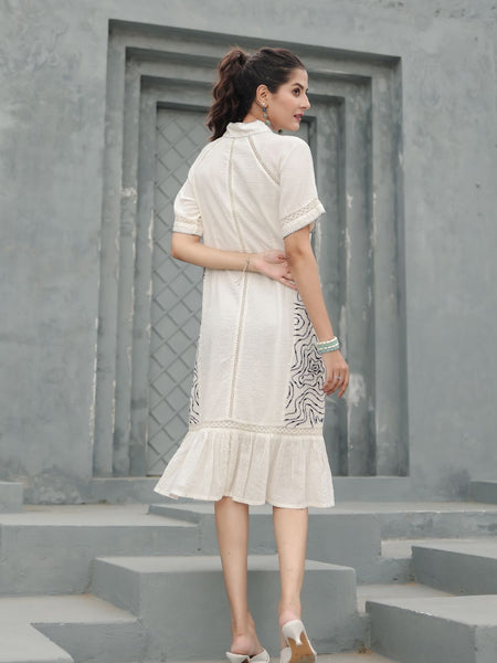 Cotton Linen Off-white Midi Dress