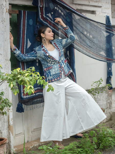 Ethereal Indigo Mirror Work Statement Blazer