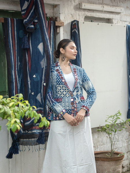 Ethereal Indigo Mirror Work Statement Blazer