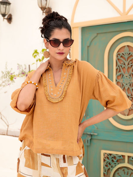 Tan Brown Abstract Printed Co-ord Set