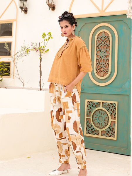 Tan Brown Abstract Printed Co-ord Set