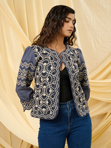 Classic Grey Embroidered Summer Jacket