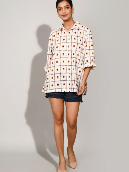 Rosy brown printed cotton shirt