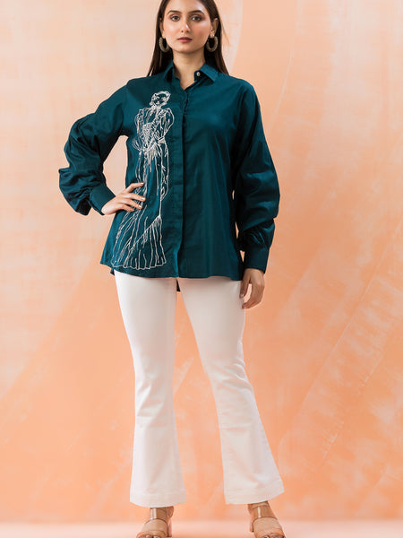 Stylish Blue Embroidered Shirt