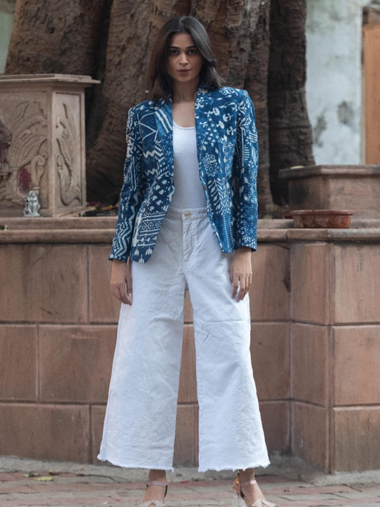 Classic Indigo Handblock Print Blazer