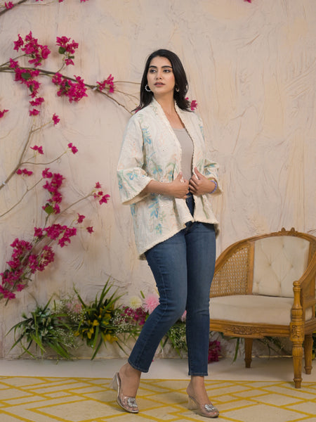 Cream Embroidered Cotton Flex Jacket