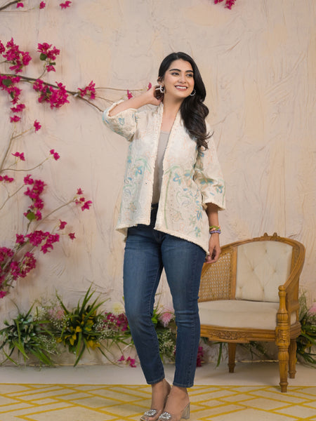 Cream Embroidered Cotton Flex Jacket