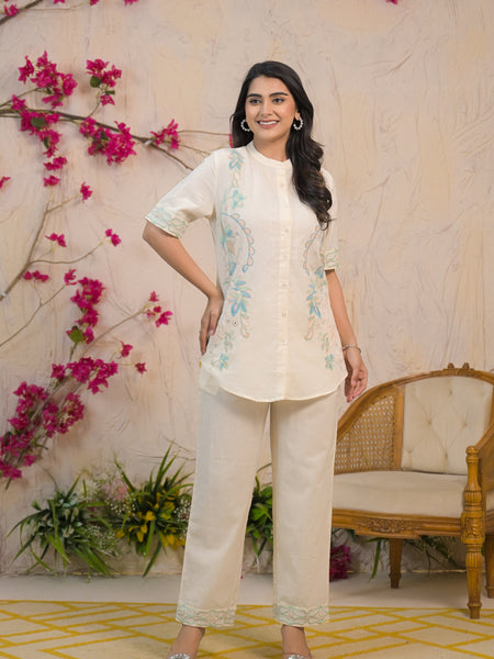 Delicately Embroidered White Co-ord Set