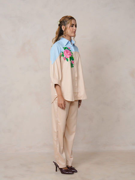 Women’s Cream Embroidered Crop Top Co-ord Set