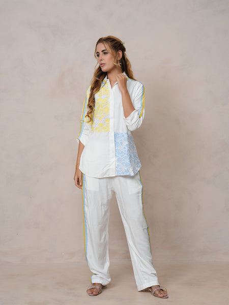 Women’s Off White Embroidered Crop Top Co-ord Set