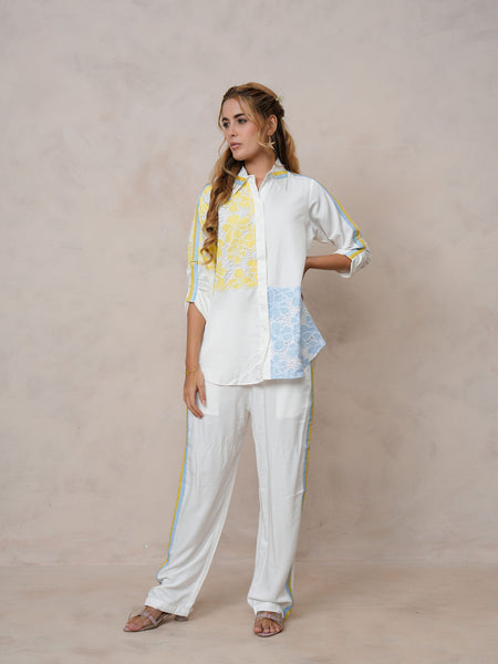 Women’s Off White Embroidered Crop Top Co-ord Set