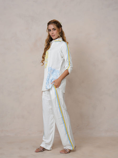 Women’s Off White Embroidered Crop Top Co-ord Set