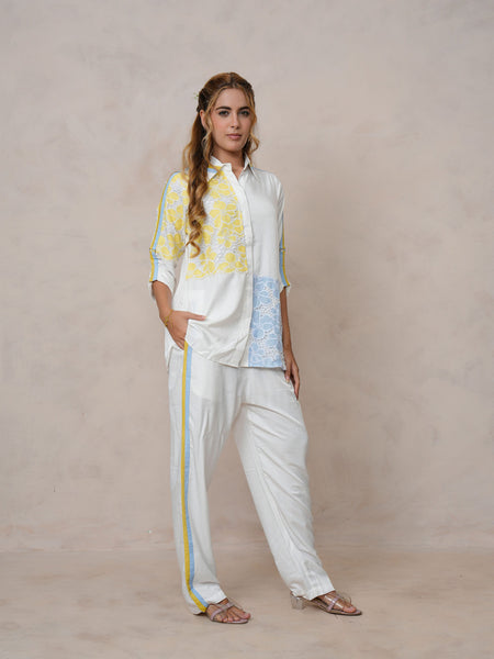 Women’s Off White Embroidered Crop Top Co-ord Set