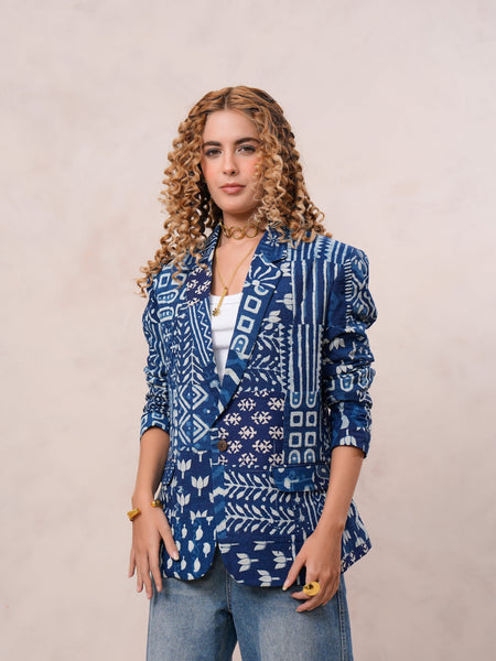 Classic Indigo Handblock Print Blazer