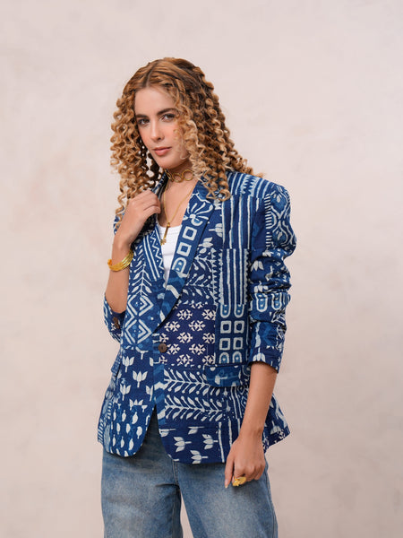 Classic Indigo Handblock Print Blazer