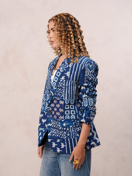 Classic Indigo Handblock Print Blazer