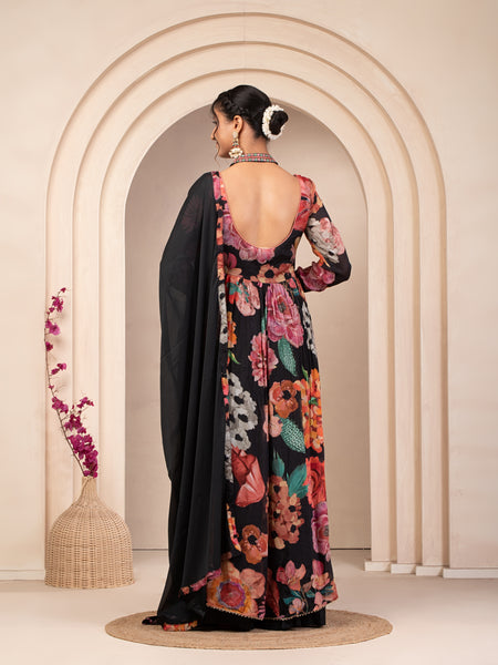 Black Designer Embroidered Sharara Set