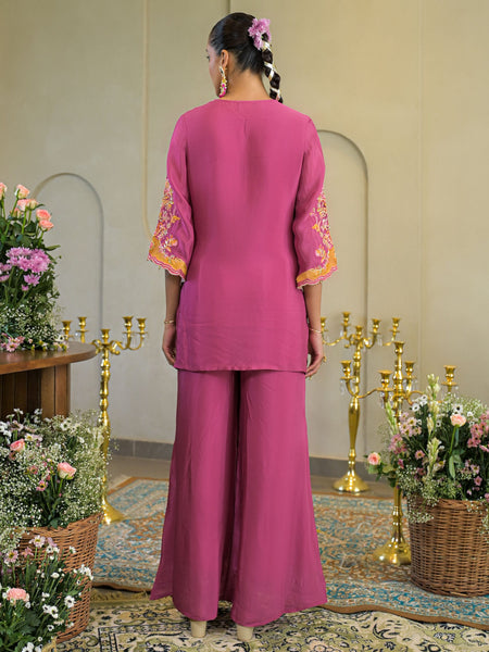 Rani Pink Chandery Embroidered Sharara Set