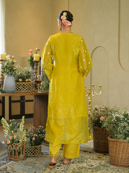 Yellow Anarkali Embroidered Suit Set
