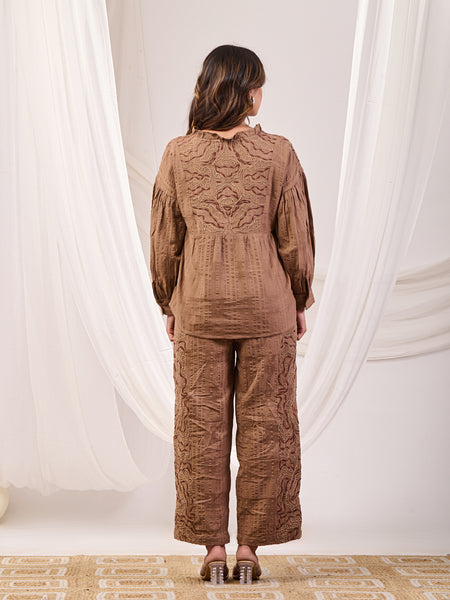 Earthy Brown Embroidered Co-ord set