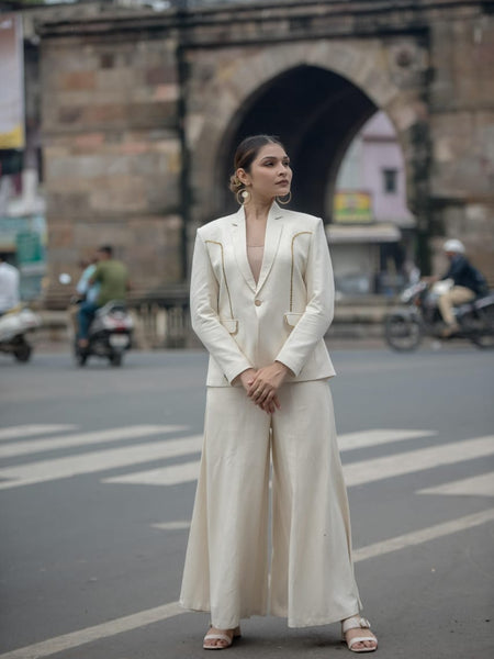Boho Luxe Cream Kutchi Patchwork Blazer
