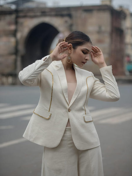 Boho Luxe Cream Kutchi Patchwork Blazer