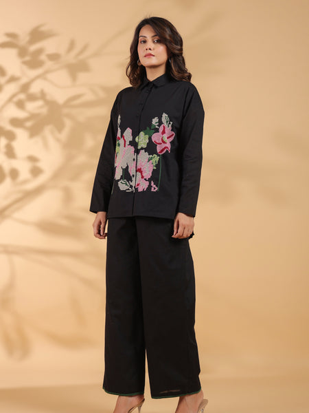 Black Collar Neck Co-Ord Set