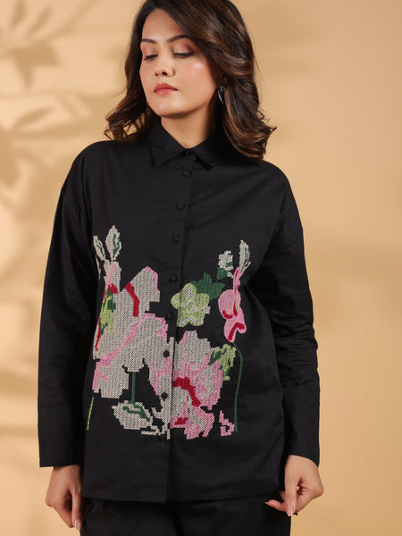 Black Collar Neck Co-Ord Set