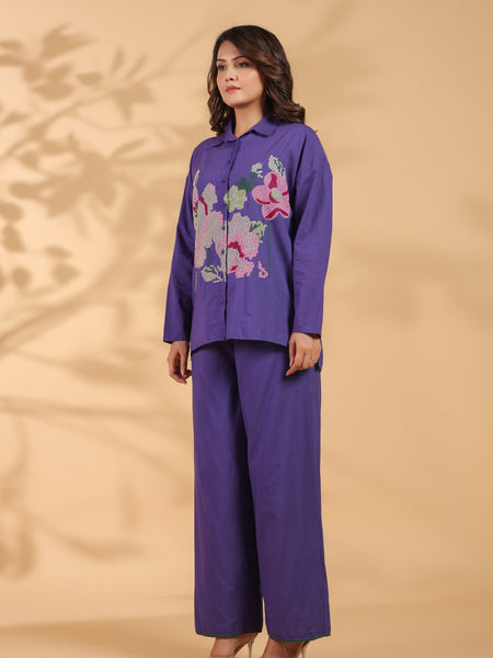 Purple Embroidery Work Co-Ord Set