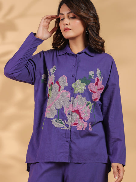 Purple Embroidery Work Co-Ord Set