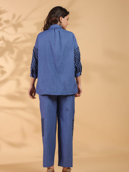 Blue Shirt Collar Co-Ord Set