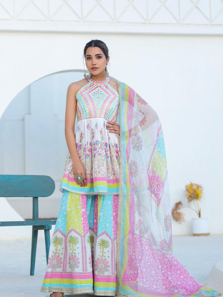 Dreamy White colouful Sharara Set