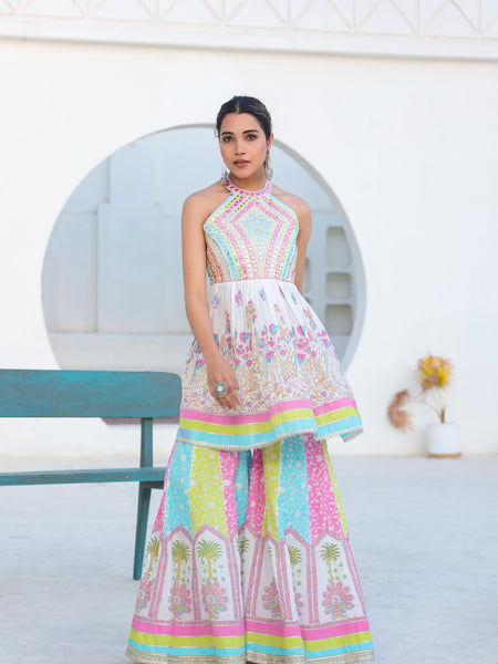 Dreamy White colouful Sharara Set