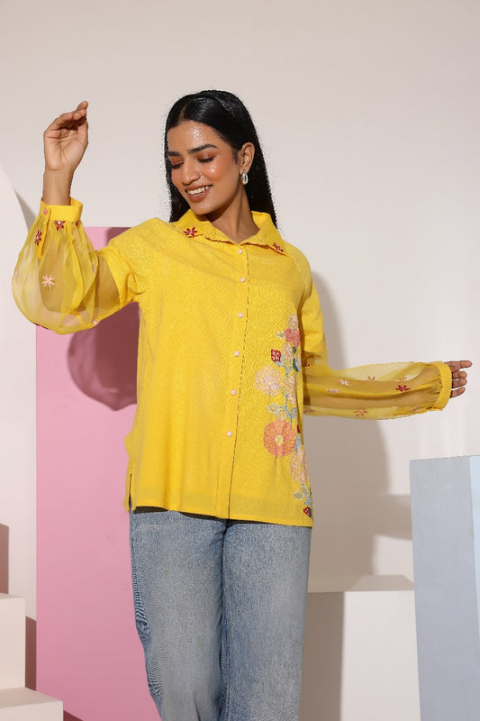 Sunflower Yellow Floral Embroidered Shirt Top
