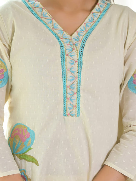 Floral Embroidered White Suit Set