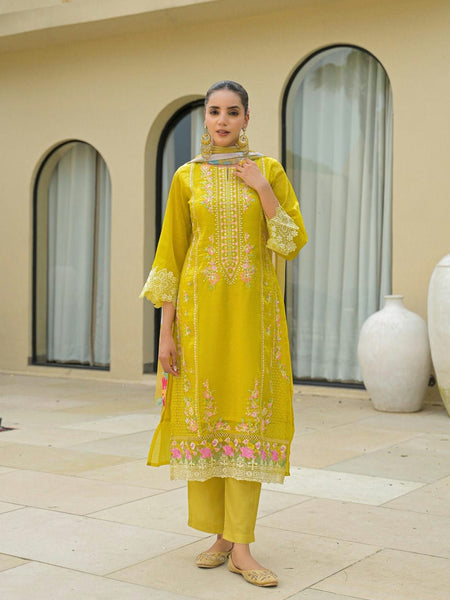Yellow Anarkali Embroidered Suit Set