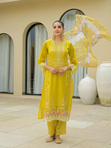 Yellow Anarkali Embroidered Suit Set