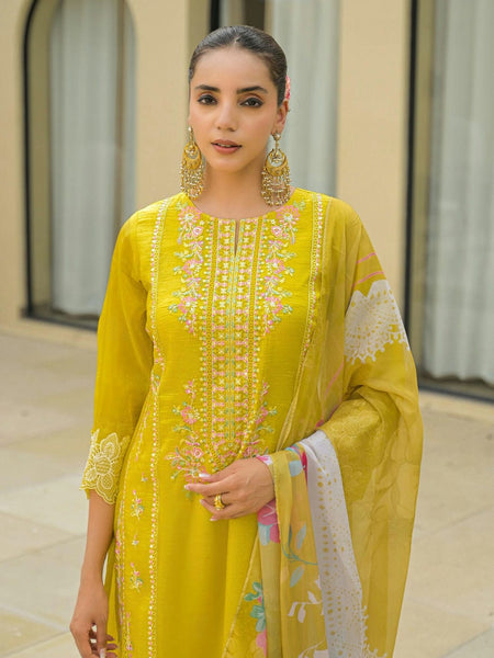 Yellow Anarkali Embroidered Suit Set