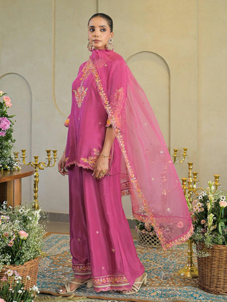 Rani Pink Chandery Embroidered Sharara Set