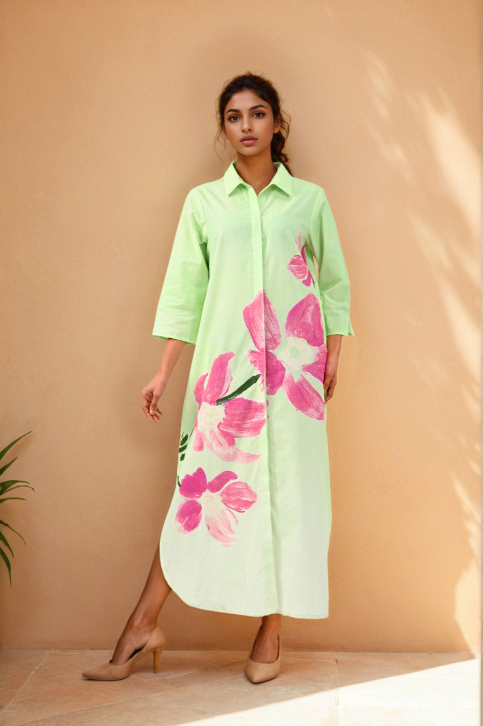 Shop Green Handpainted Cotton Summer Dress