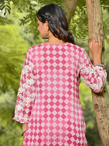 Pink Chikankari Cotton Kurta Set