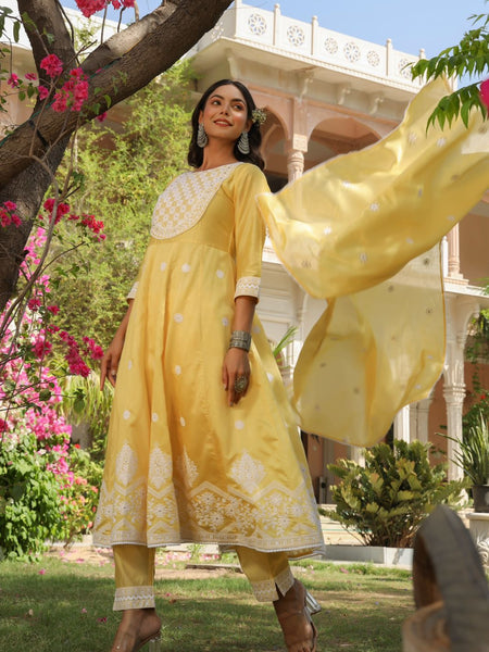 Chanderi Silk Embroidered Kurta Sets